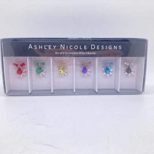 Ashley Nicole WINE CHARMS Christmas Holiday SNOWFLAKES & BELLS Set of 6